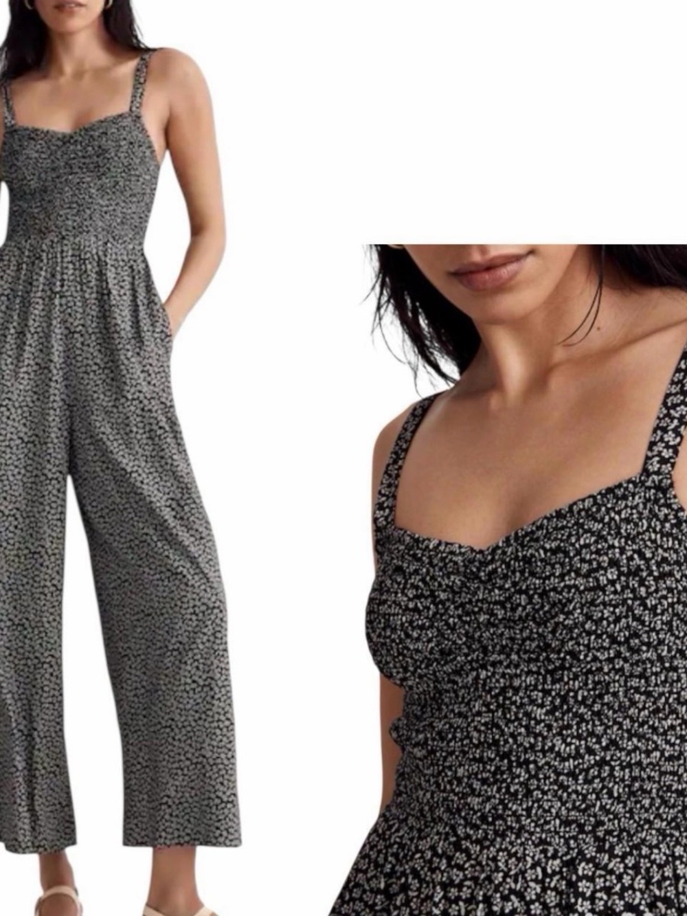 Madewell Ditsy Floral Smocked Wide-Leg Jumpsuit in Navy L - Picture 2 of 5